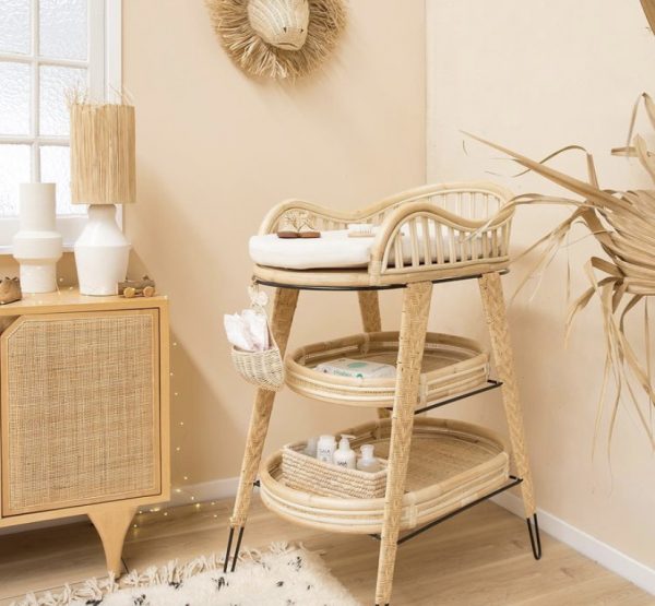 Rattan Changing Table With Steel Legs